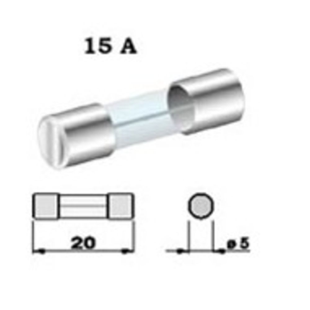 Glassäkring 15 A 5 x 20 mm 5 st. 12/24 V