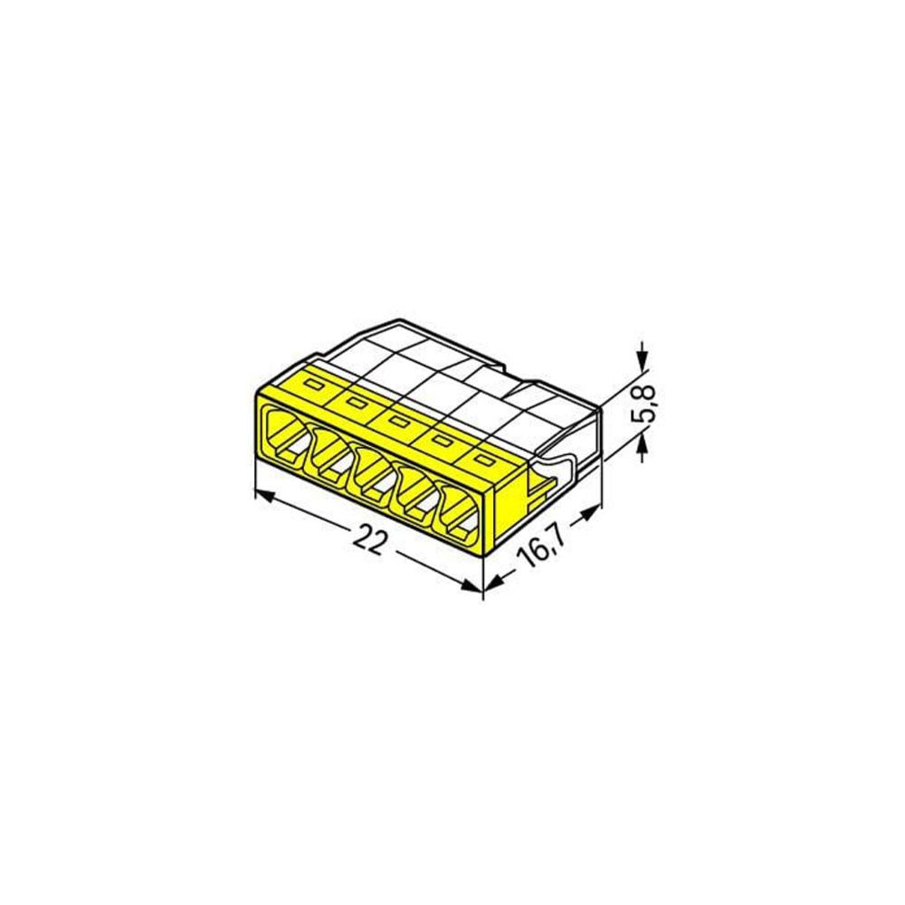 Wago 5-polig toppklämma 0,5–2,5 mm² gul 20 st.