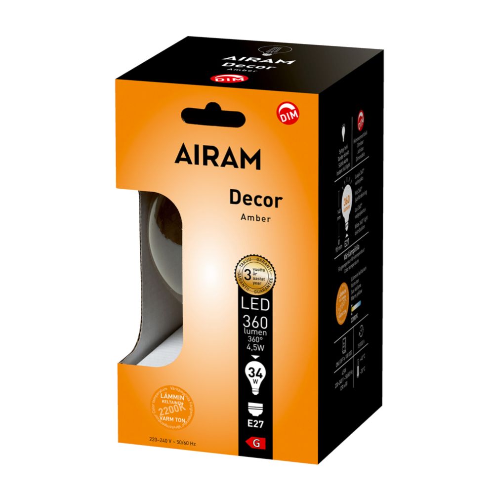 Airam LED antique Globe Ø95mm E27 5W 2200 K 380 lm himmennettävä