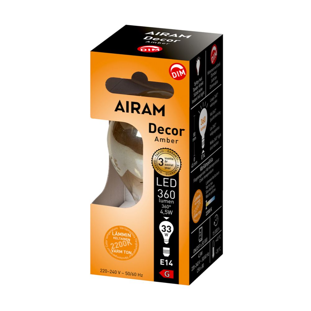 Airam LED Amber mainos 5 W 2200 K E14 himmennettävä 360 lm