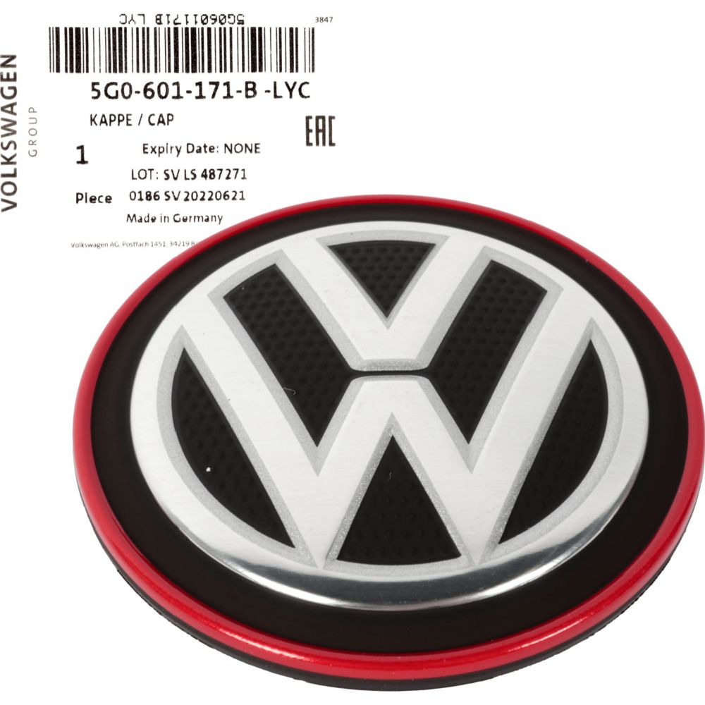 Vanteen keskiömerkki ø65mm VW puna/musta/kromi alkuperäinen