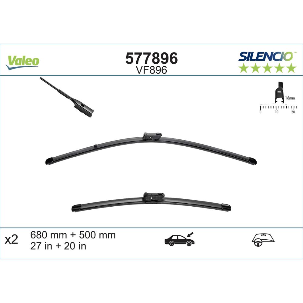 Valeo Silencio VM896/VF896 pyyhkijänsulkapari 50 + 68 cm