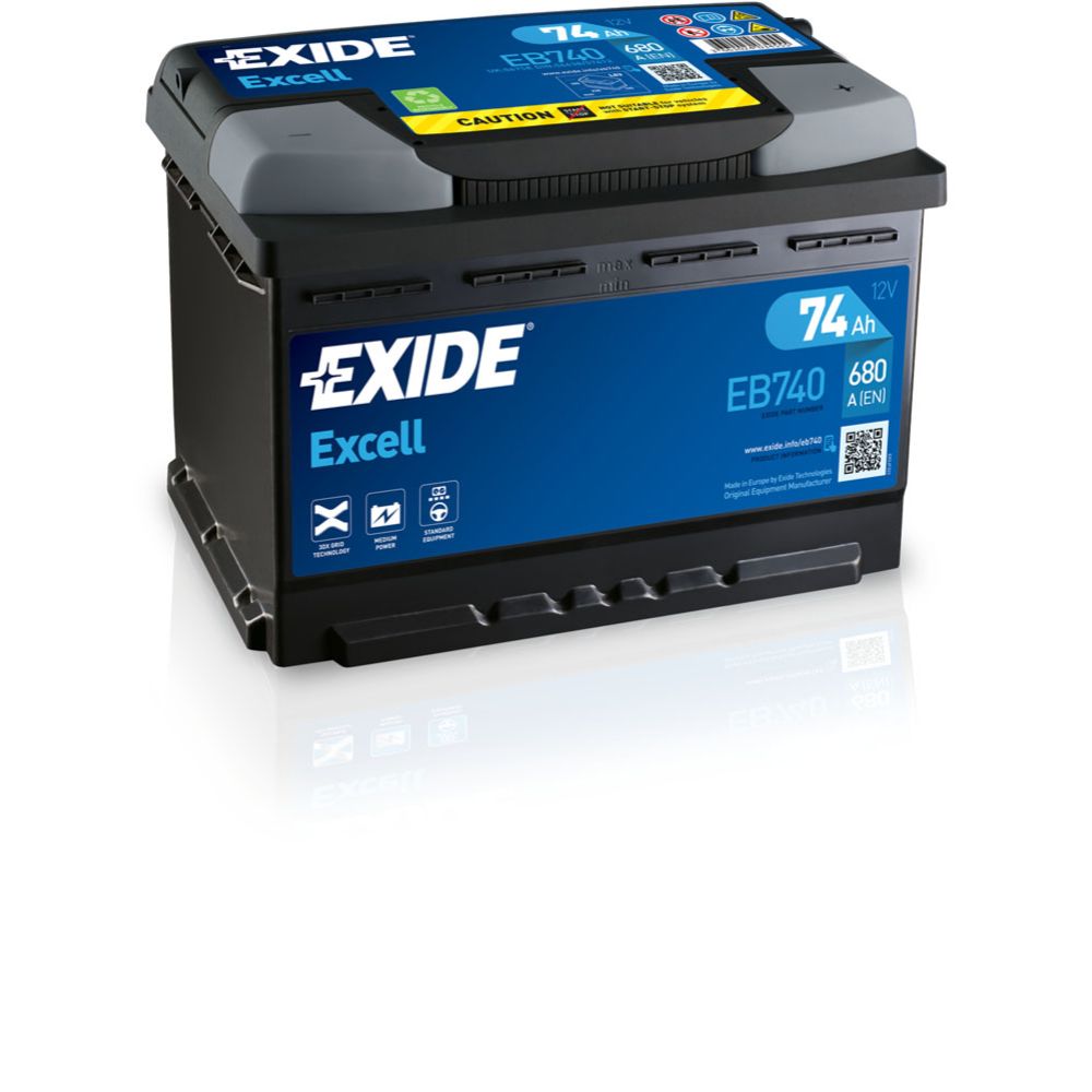 Exide EB740 74 Ah / 680 A aku, P 278 x L 175 x K 190 -+