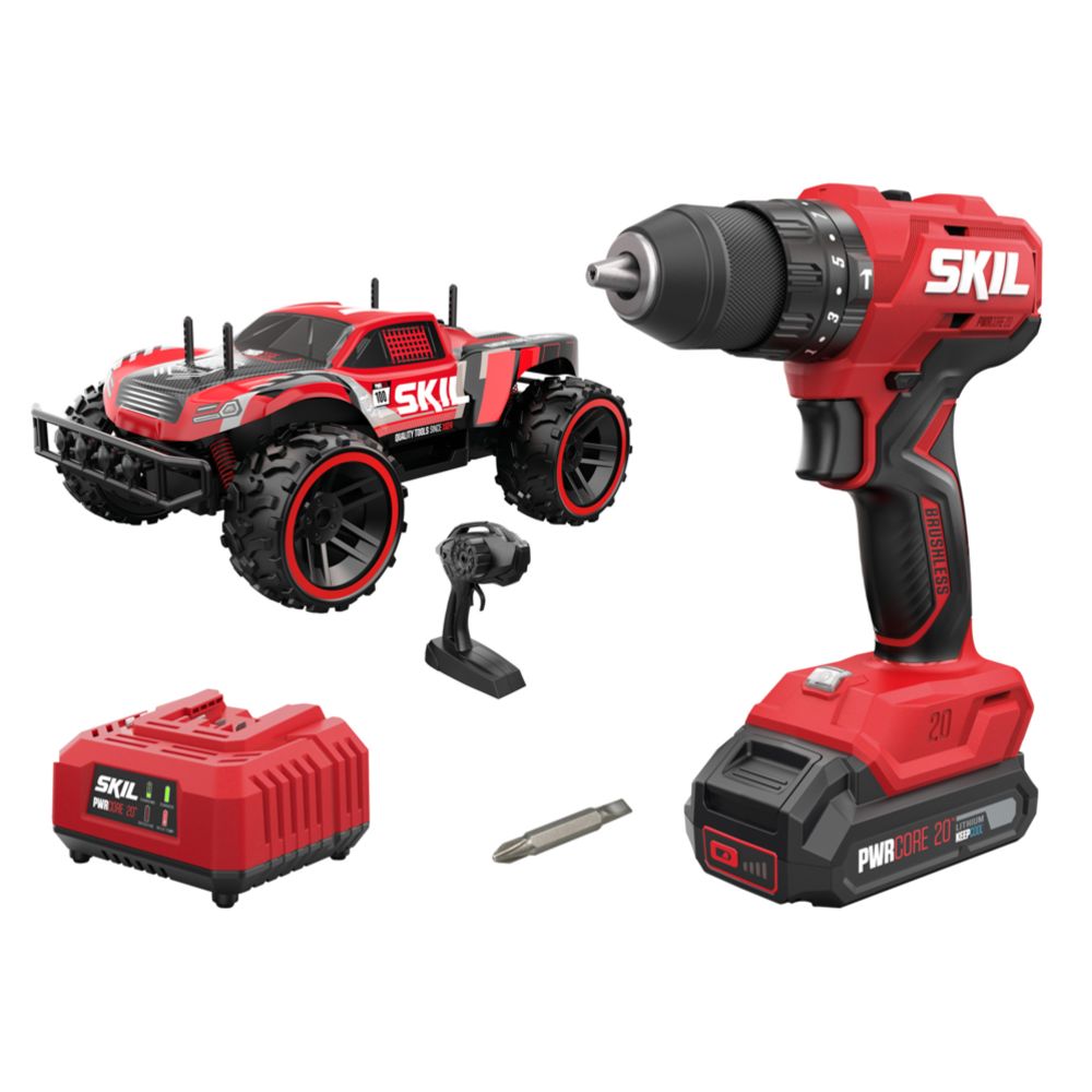 SKIL 3021 borstlös batteridriven slagborrmaskin + fjärrstyrd RC-bil 2,0 Ah