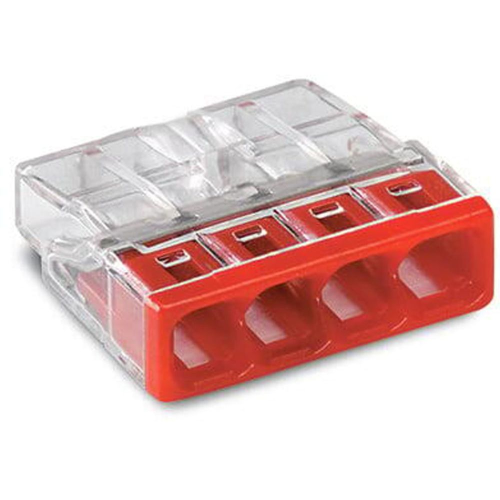 Wago 4-polig toppklämma 0,5–2,5 mm² röd 20 st.