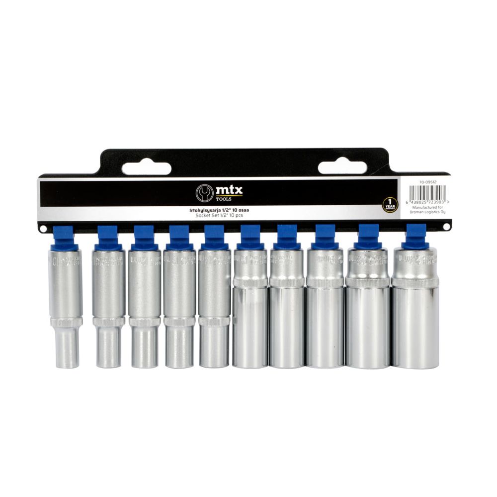 MTX Tools Basic bitshylssats lång 10–24 mm 1/2" 10 delar