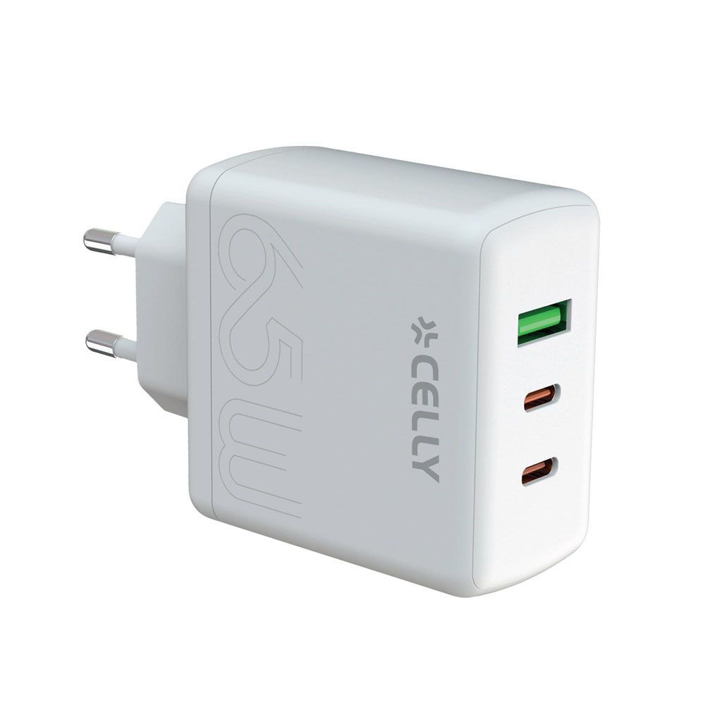 Celly verkkovirtalaturi 2 x USB-C + USB-A 65 W