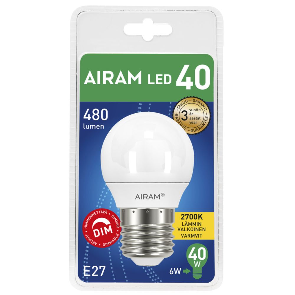 Airam hämardatav LED-dekoratiivlamp, E27, 4,9 W, 2700 K, 470 lm