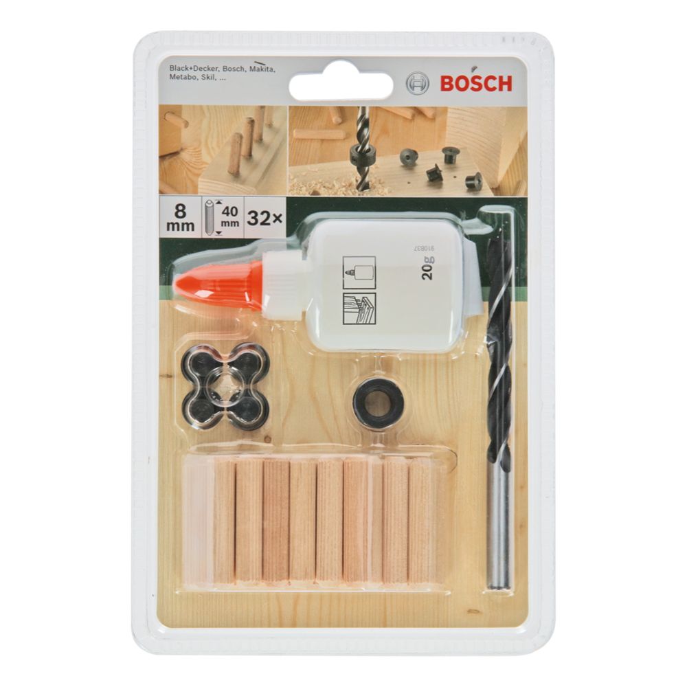 Bosch träpluggset 8 x 40 mm 32 delar