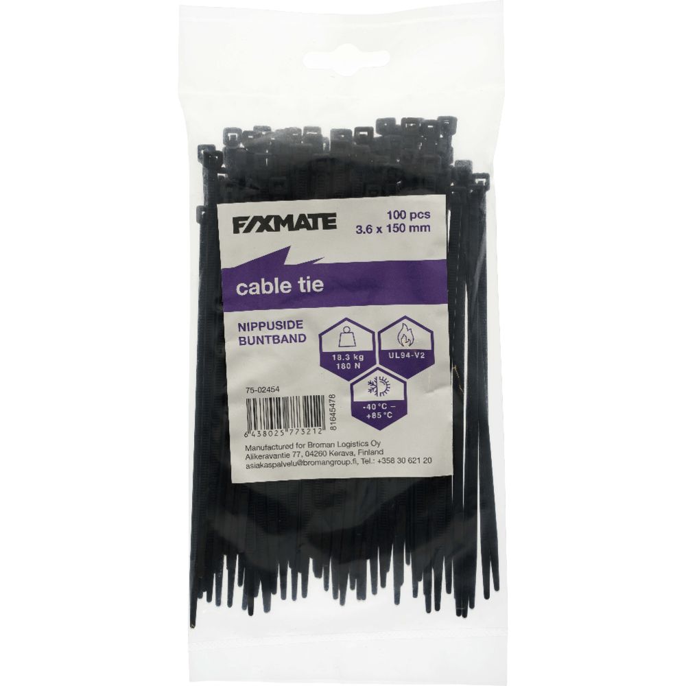 FixMate kaabliside 3,6 x 150 mm must, 100 tk