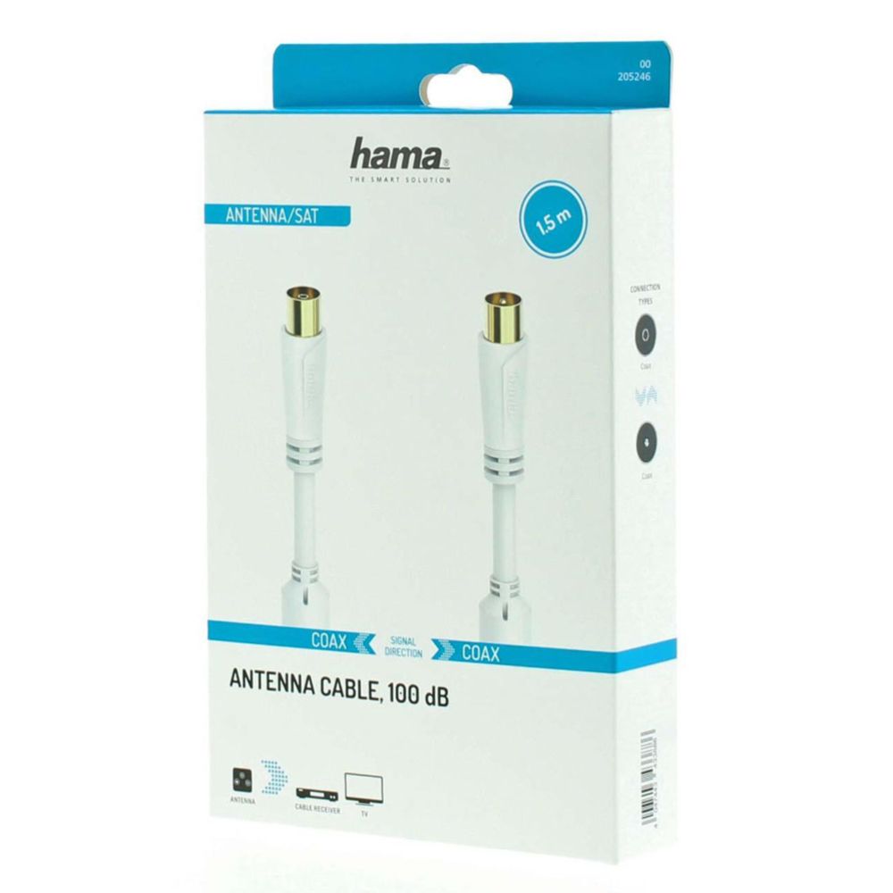 Hama antennikaabel, Coax isane - Coax emane, 1,5 m, 100 dB, valge