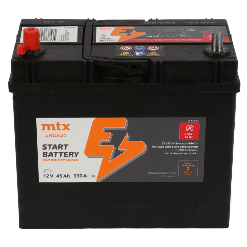MTX Energy käivitusaku, 45 Ah / 330 A, P 238 x L 129 x K 227, +-