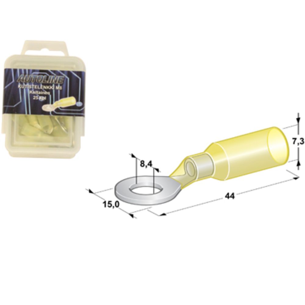 Rengasliitin+kutistesukka keltainen ø8mm 25kpl