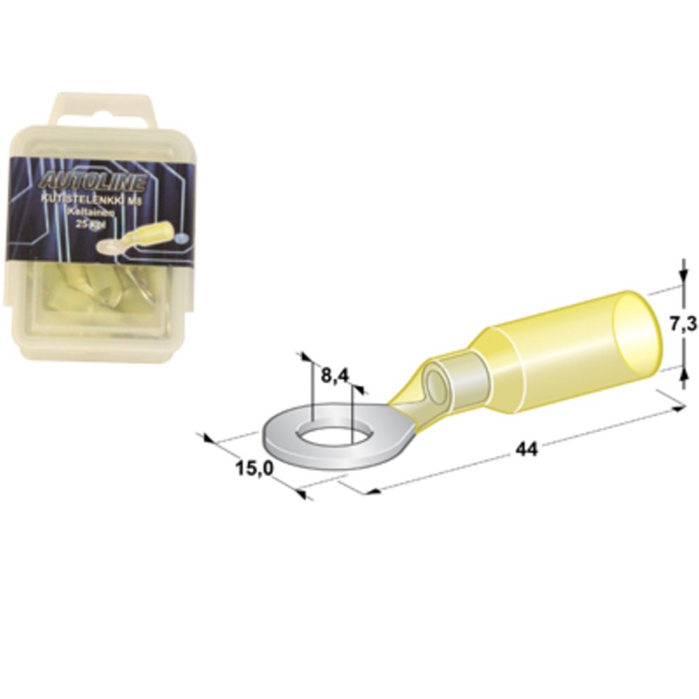 Rõngasliitmik + kaablikaitse kollane ø8 mm 25 tk