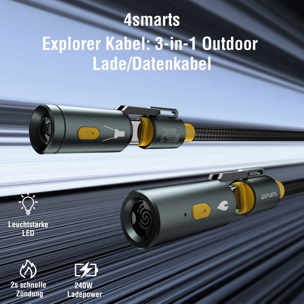4Smarts Explorer 3 in 1 USB-C-kabel 240 W 1,5 m svart