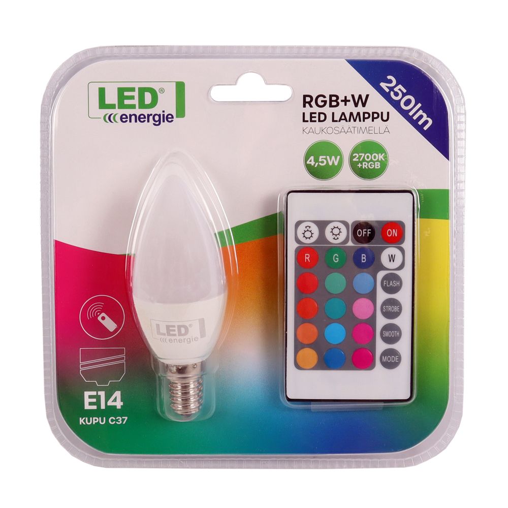 LED RGB+W kronljuslampa med fjärrkontroll E14 4,5 W 2700 K 250 lm