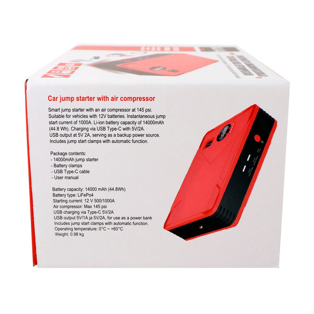 AX4 Starthjälp med luftkompressor 12 V 500/1000 A 14000 mAh