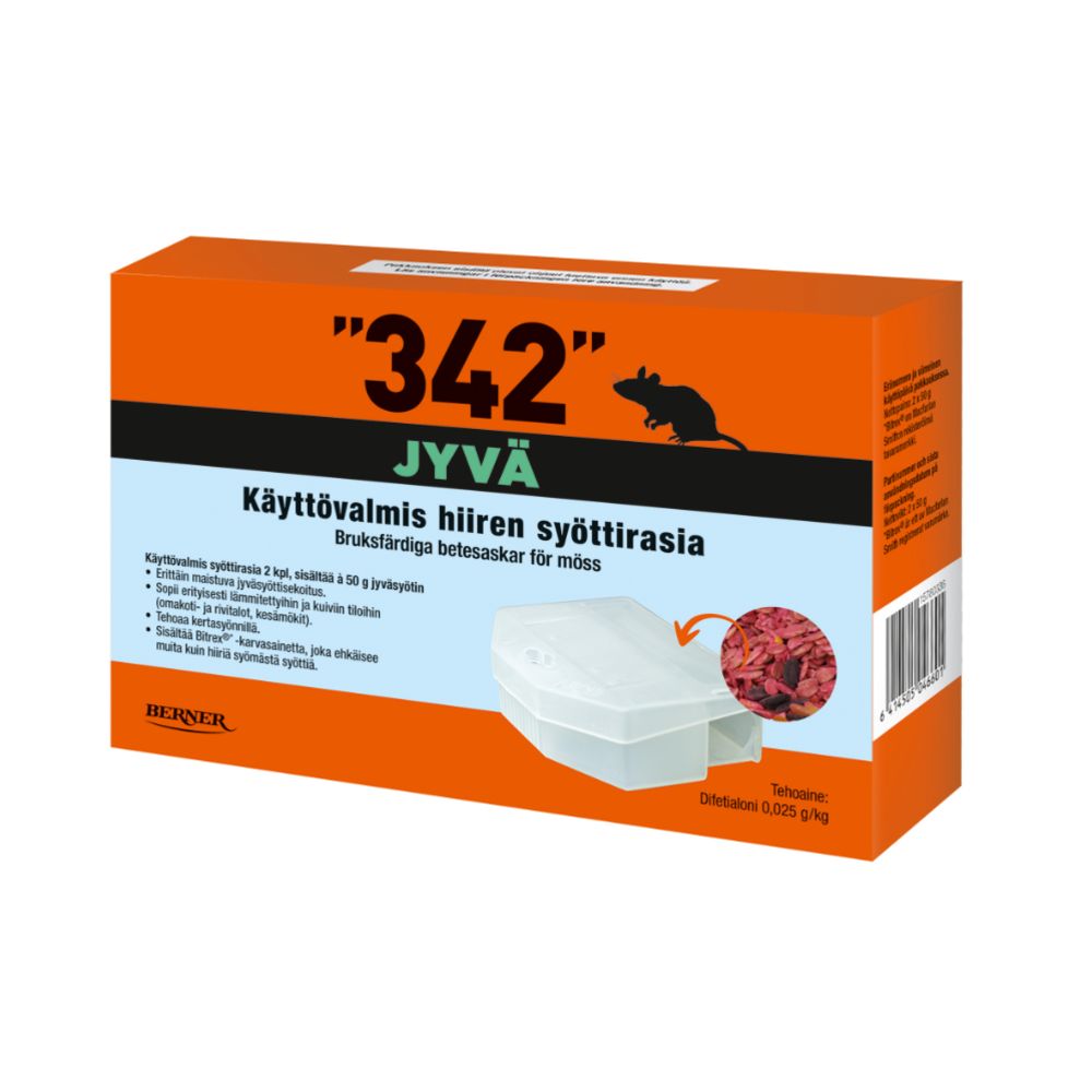342 hiiren syöttirasia 2 kpl à 50 g jyväsyötti