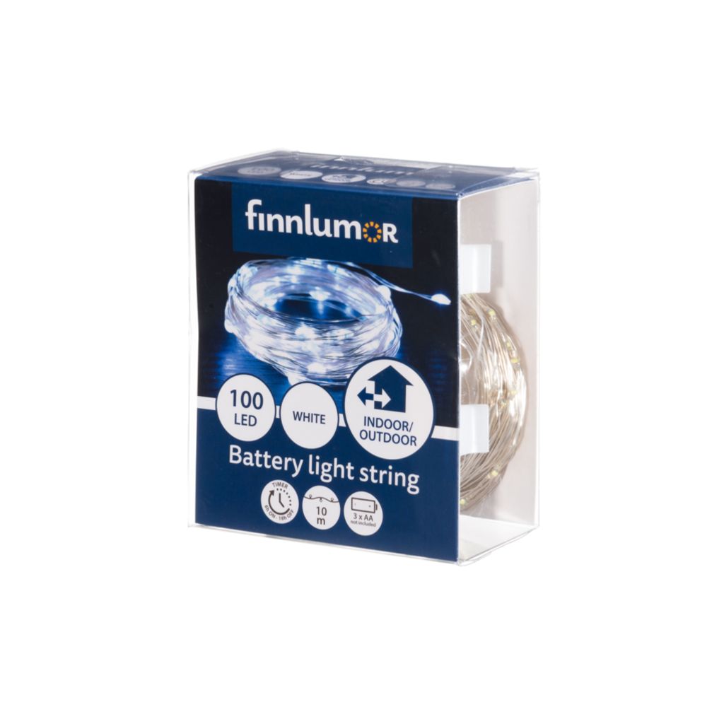 Finnlumor 100 micro-LED ljusslinga utomhus 3 x AA 10 m