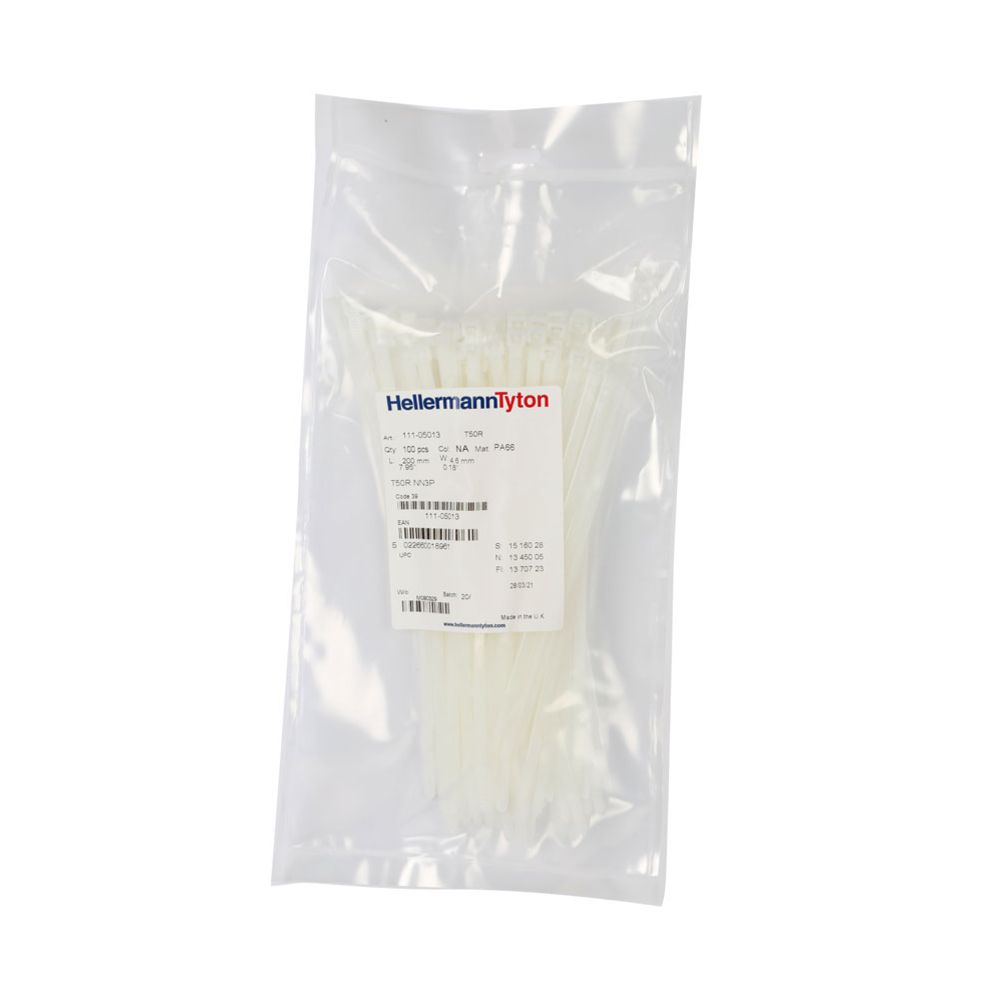 HellermannTyton plastvits, 200 x 4,6, valge, 100 tk