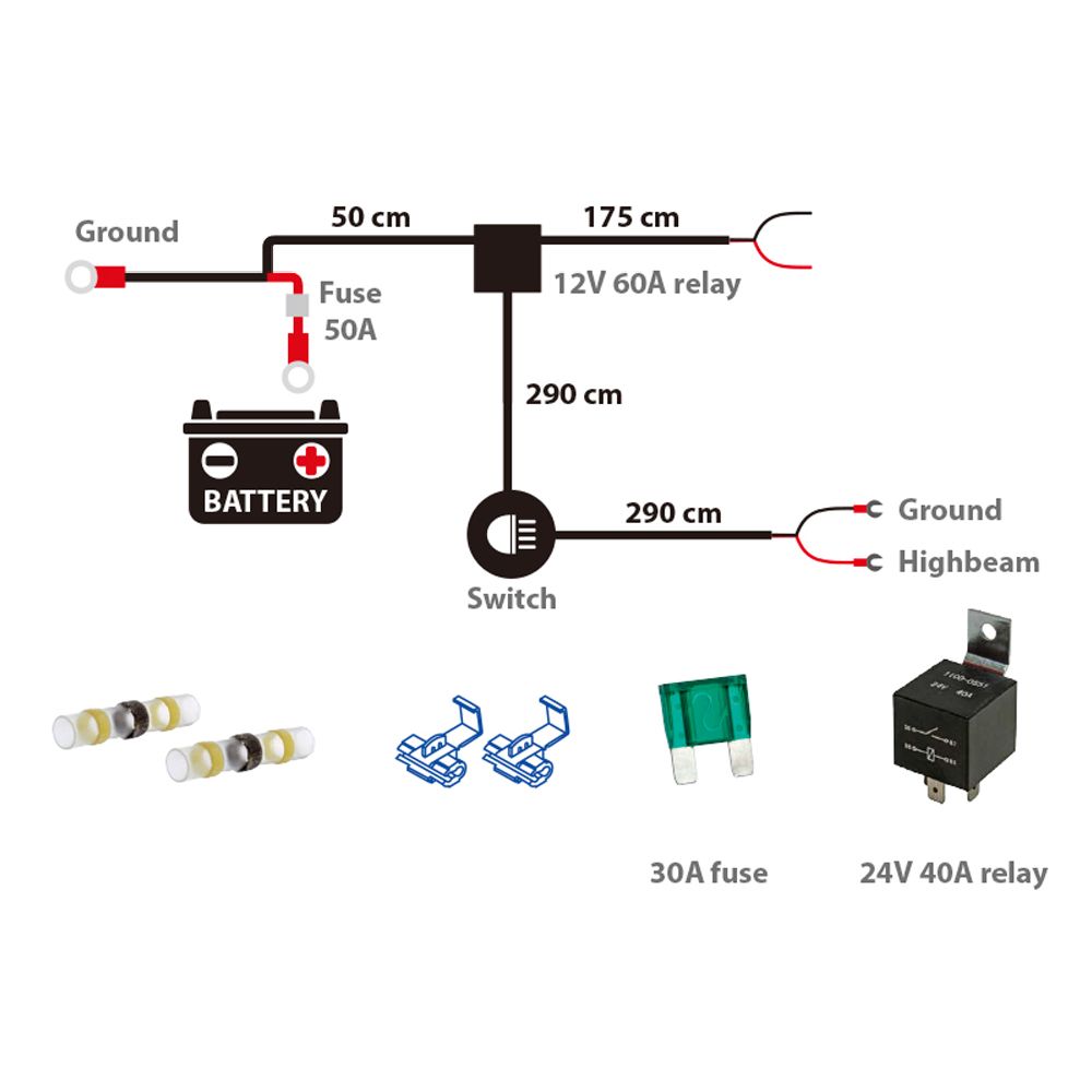 Kabelsats för extraljus HD 6,0 mm2 500 W