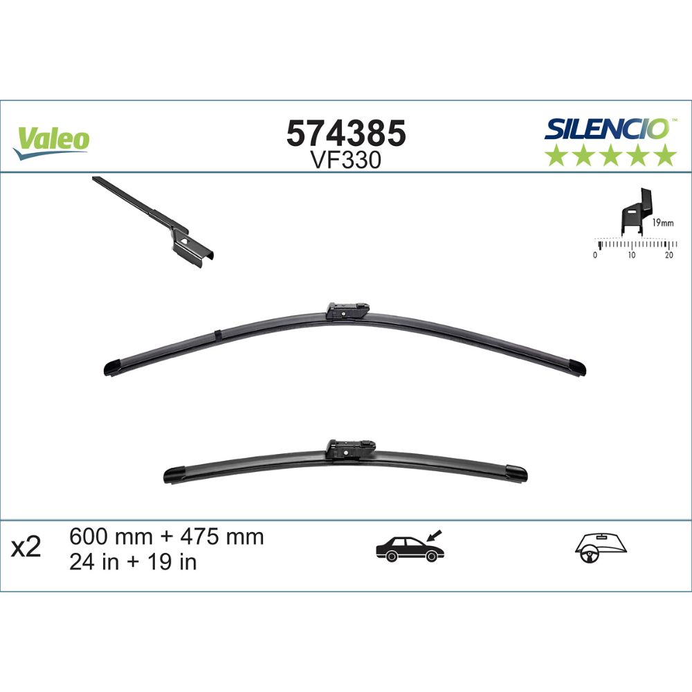 Valeo Silencio FB VF330 pyyhkijänsulkapari 60 + 47,5 cm