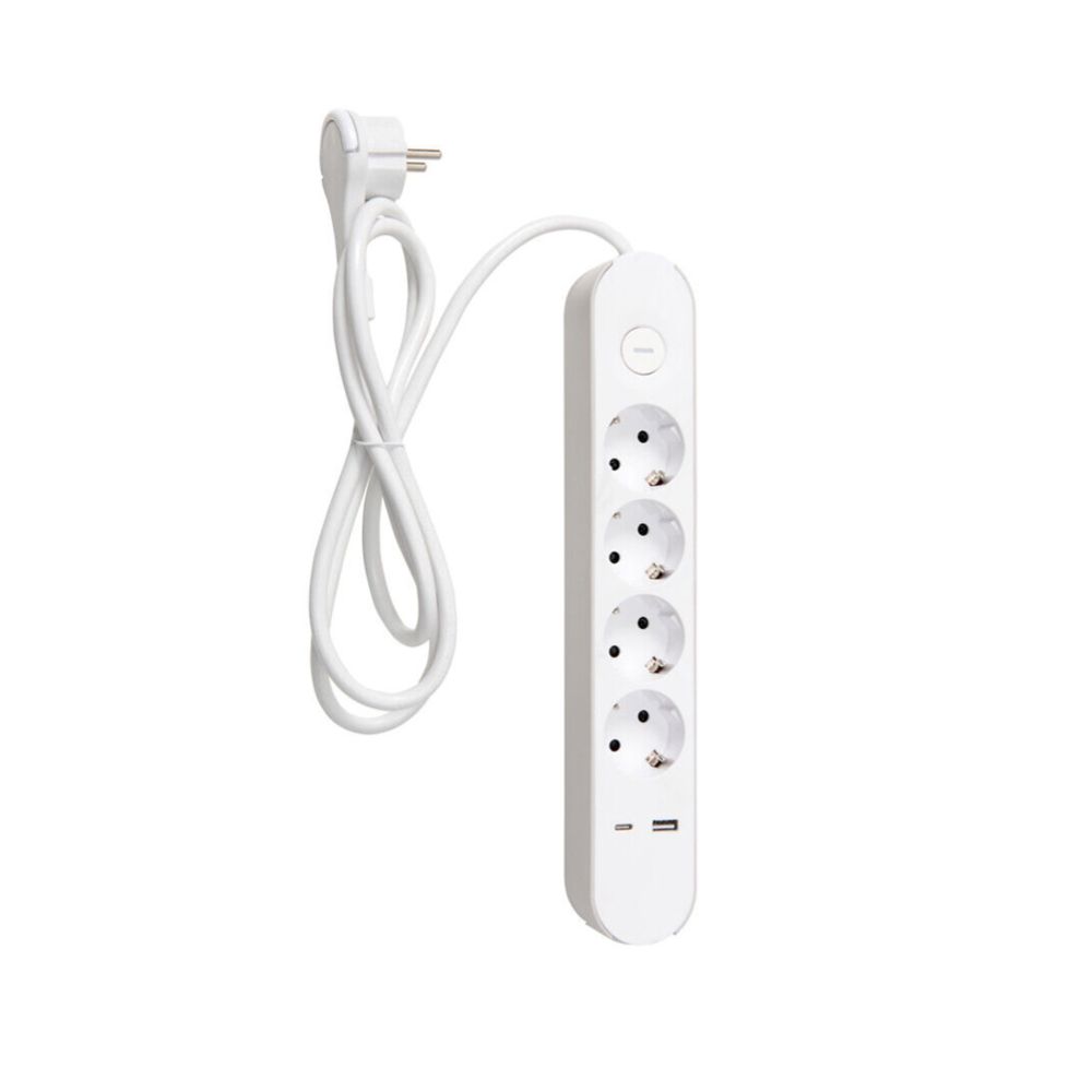 Airam Trend 4-osaline lülitiga pikendusjuhe, 2 x USB, valge, 1,4 m