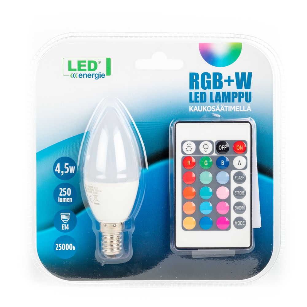 Led Energie RGB+W kynttilälamppu kaukosäätimellä E14 4,5 W 2700 K 250 lm