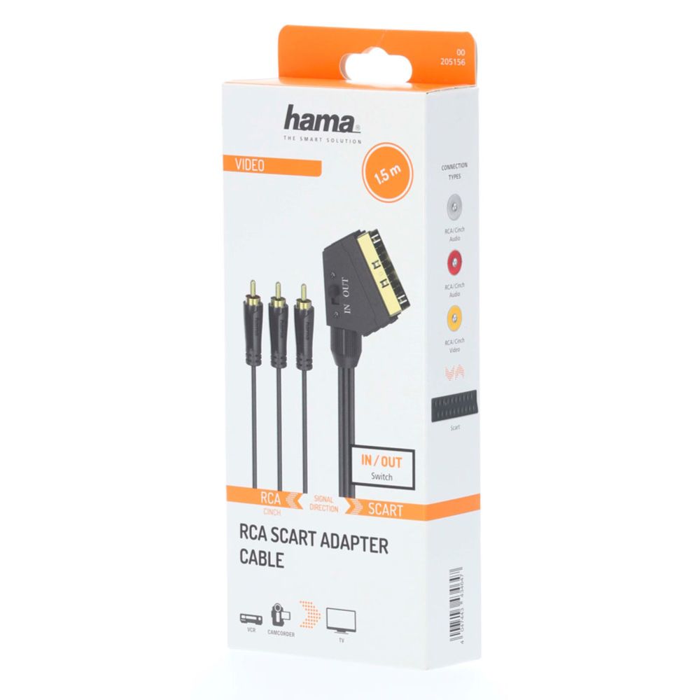 Hama Videokaapeli, Scart uros - 3 x RCA uros, 1,5 m