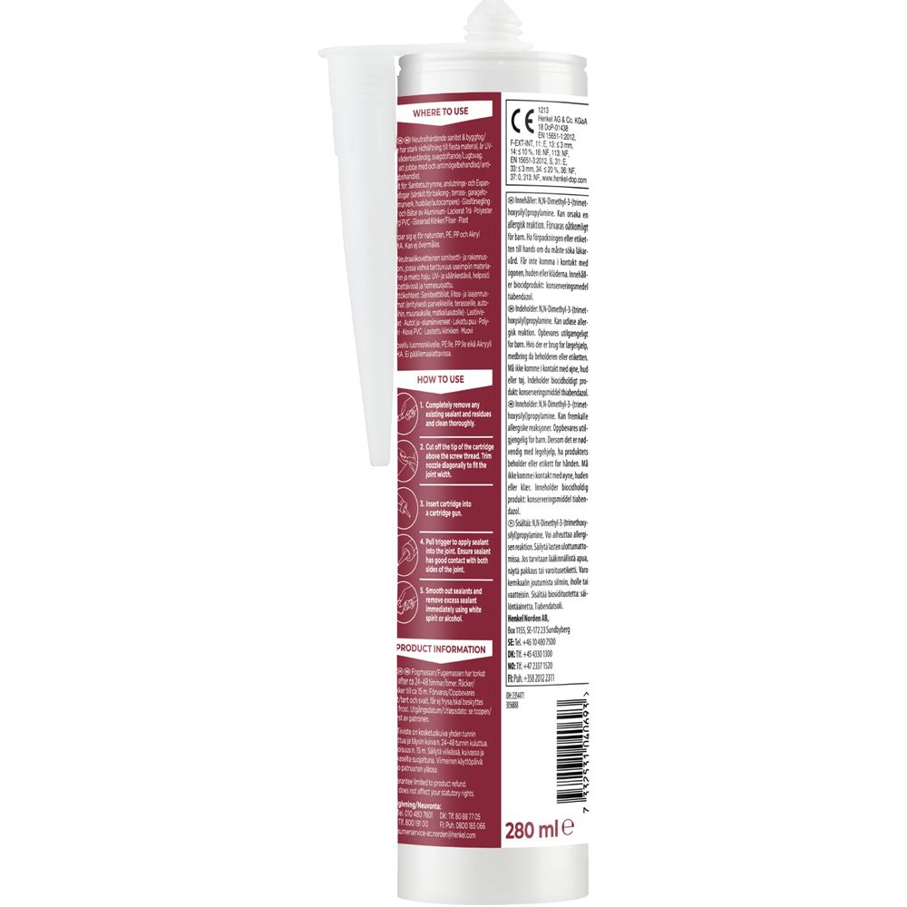 Pattex saniteetti- ja rakennussilikoni 280 ml väritön