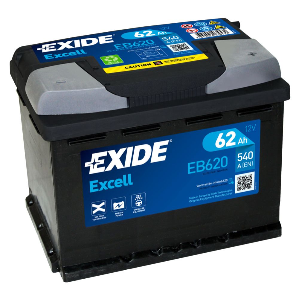 Exide EB620 62 Ah / 540 A aku, P 242 x L 175 x K 190 mm, -+