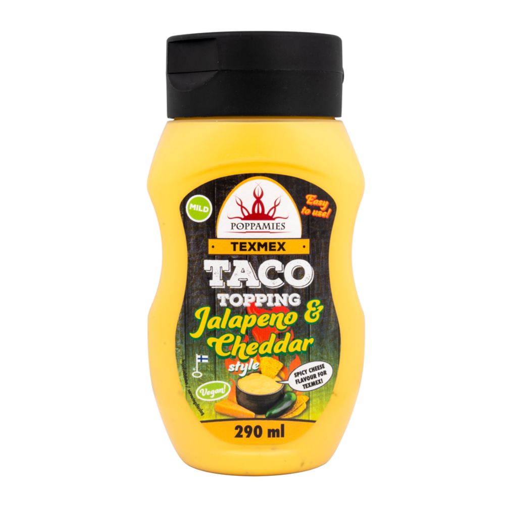 Poppamies Texmex Taco Topping Jalapeno & Cheddar Style kaste, 290 ml
