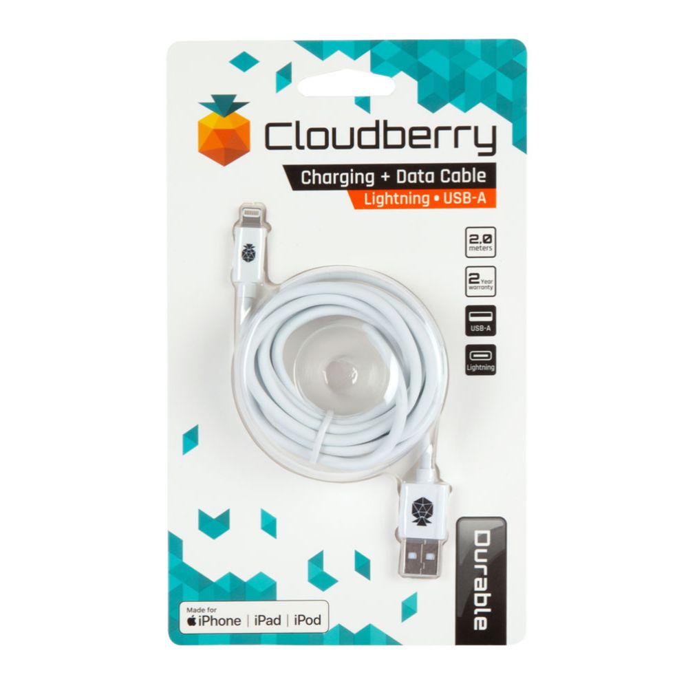 Cloudberry USB-A Lightning andmekaabel, valge, 2 m