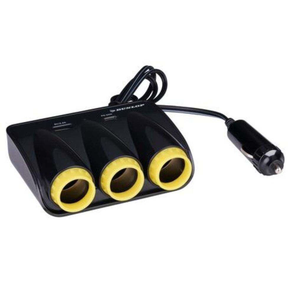 Dunlopi sigaretisüütaja pesa 1->3, 12—24 V, USB-A + USB-C PD, 20 W