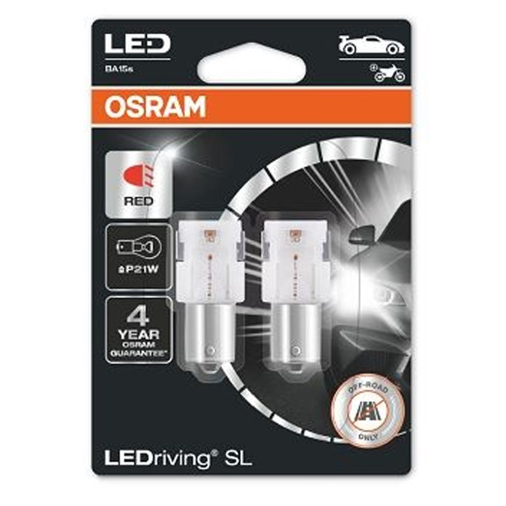 Osram P21W LED-pirnide paar, punane