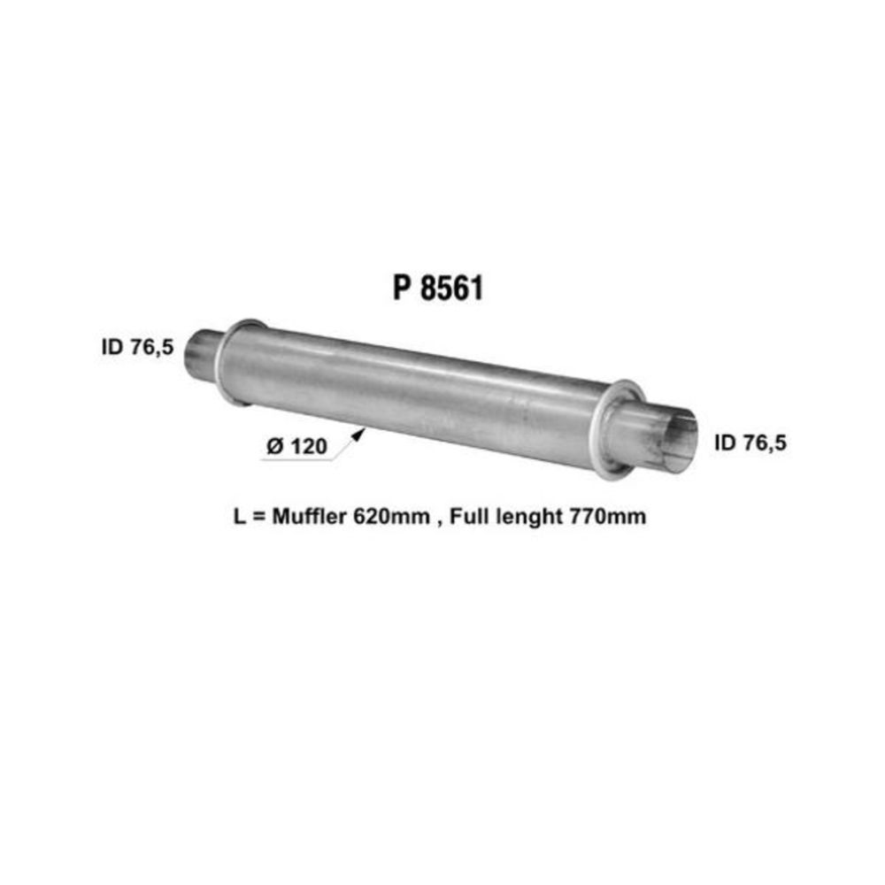 3"-ljuddämpare ø 125 mm x 625 mm (ø 76 mm)