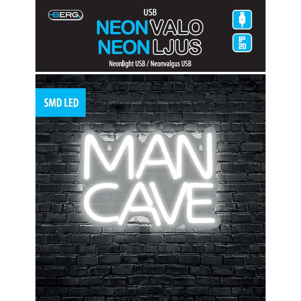 Berg Neonskylt ''Man Cave'' 26 x 16 cm vit