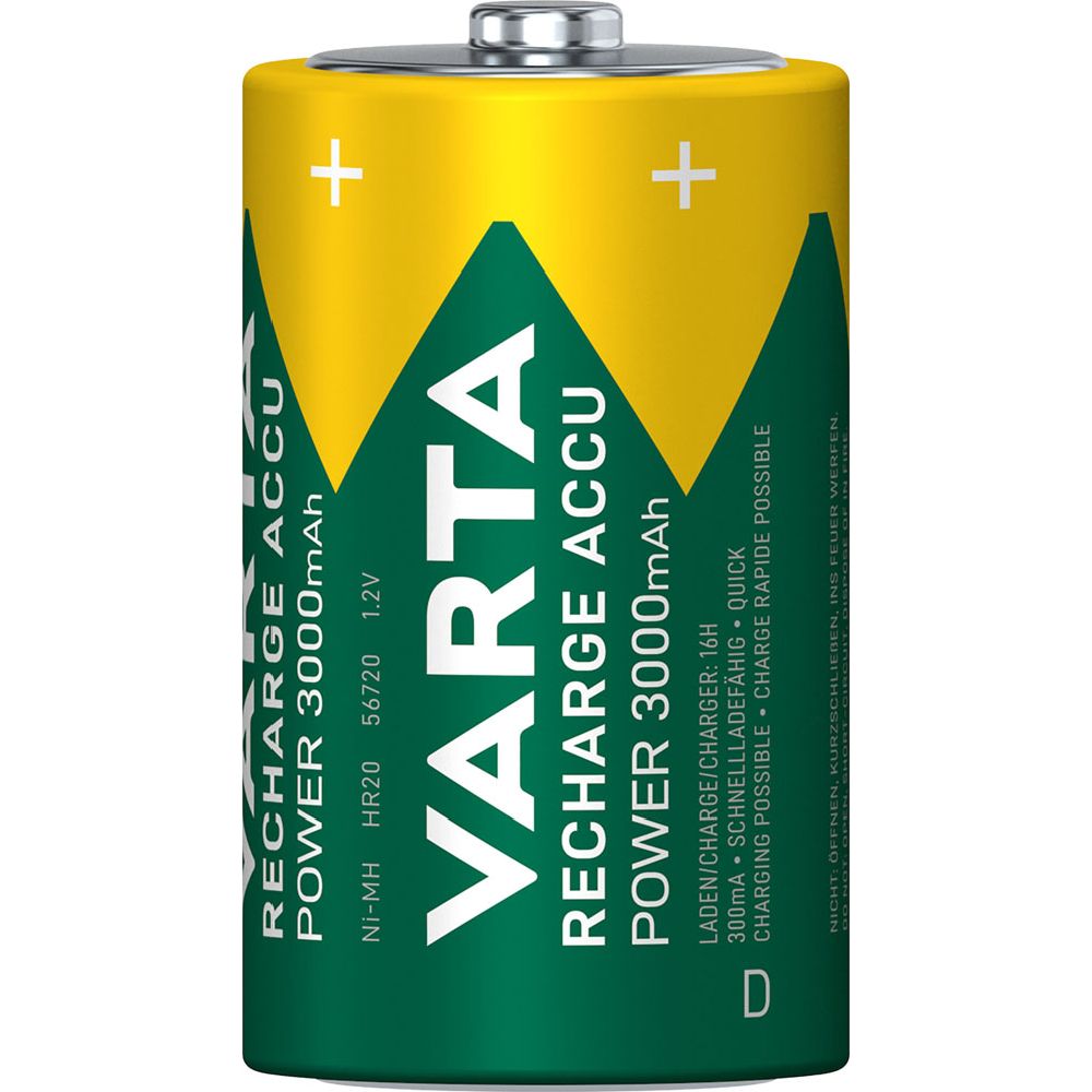VARTA Recharge Accu Power D 3000 mAh laddningsbara batterier, 2 st.