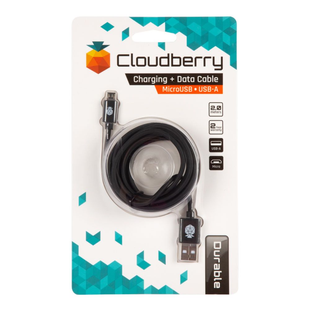 Cloudberry USB-A MicroUSB andmekaabel, must, 2 m