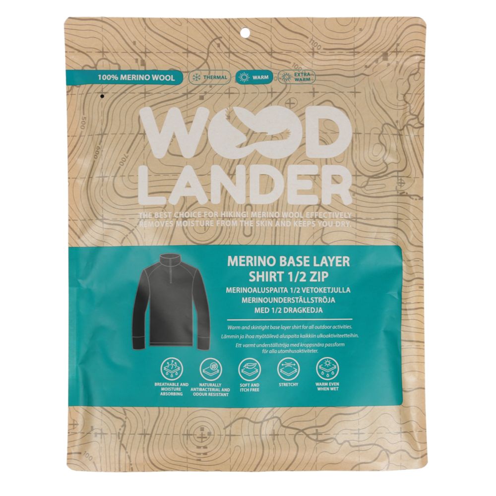 Woodlander merino underställströja 1/2 zip svart