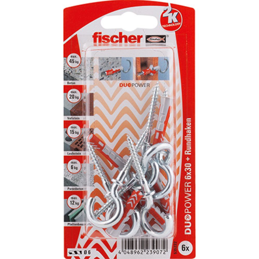Fischer Duopower yleistulppa koukulla 6 x 30 mm 6 kpl