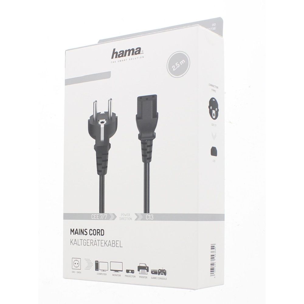 Hama Virtajohto, Schuko Plug - 3-pin IEC, 2,5 m