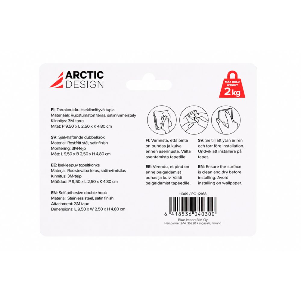 Arctic Design itsekiinnittyvä tarrakoukku 95 x 25 x 48 mm