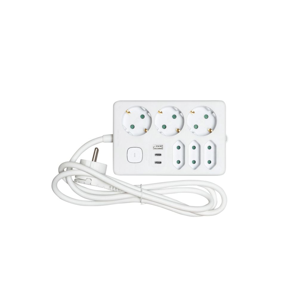 Airam pikendusjuhe 3+3-pesaga + 3 USB 1,4 m lülitiga valge