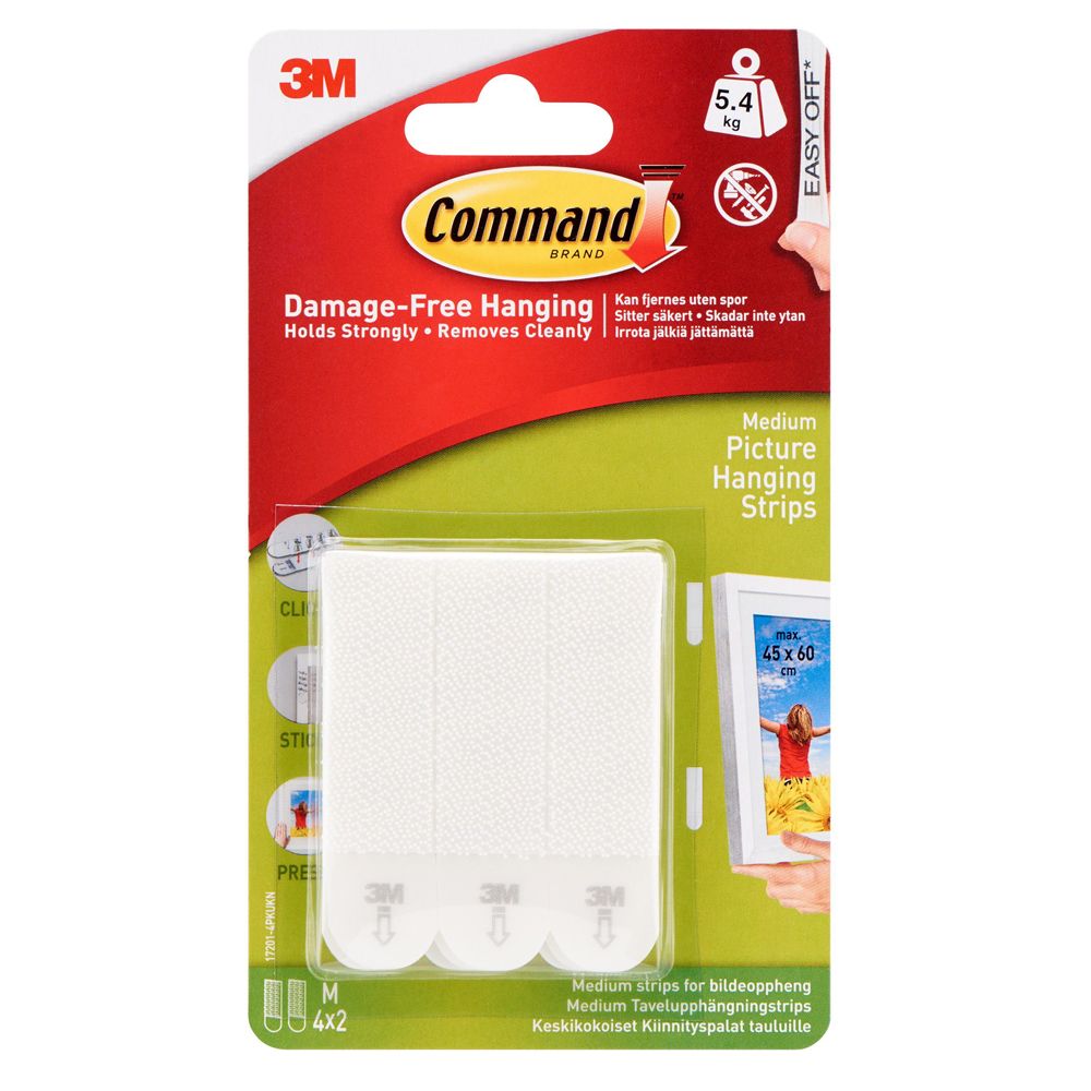 3M Command 17201 taulunkiinnityspalat 19 x 70 mm 4 kpl