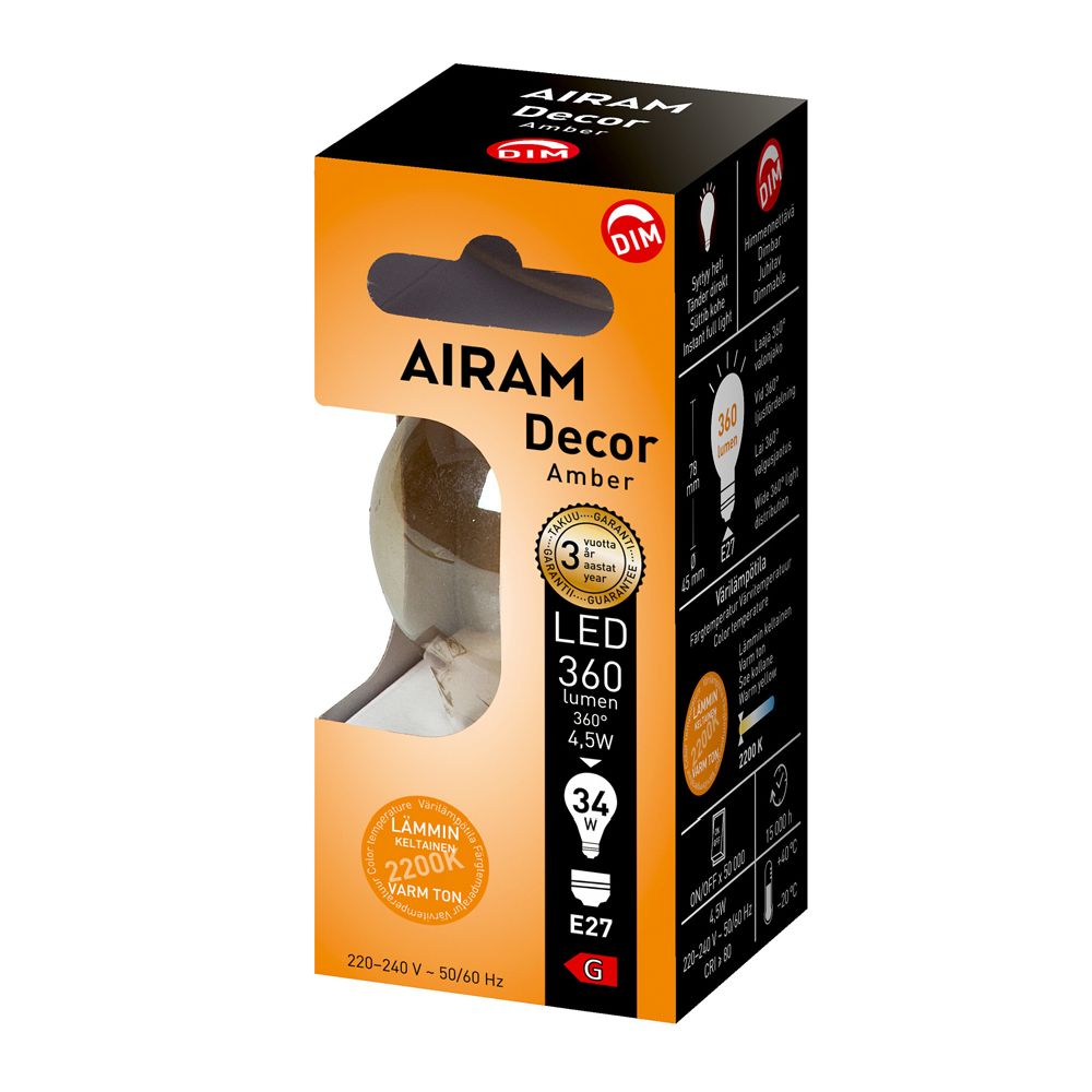 Airam LED Amber koriste 5 W 2200 K kirkas E27 himmennettävä 360 lm