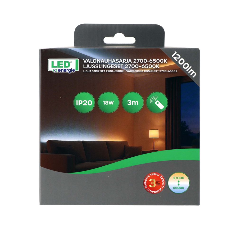 Led Energie reguleeritav LED-valgustusriba komplekt 12 V 18 W 1200 lm CCT (2700 - 6500K) 3 m IP20