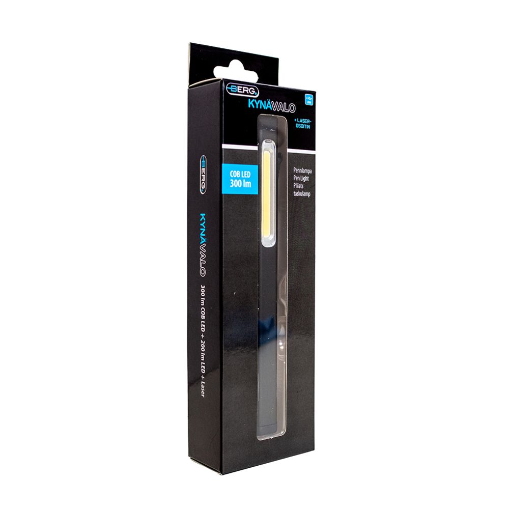 Berg COB-pennlampa med laserpekare laddningsbar 300 lm + 200 lm