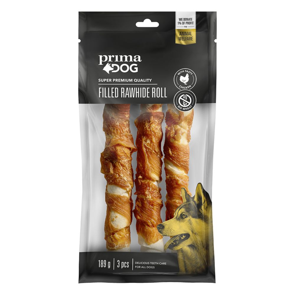 PrimaDog fylld tuggrulle med kyckling 18 cm 189 g, 3 st.