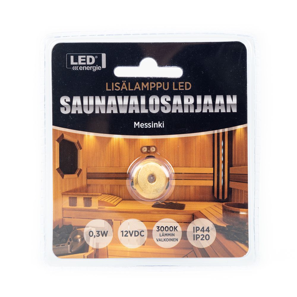 Extra LED-lampa till bastubelysningsserie, mässing, 5 m sladd (teflon)